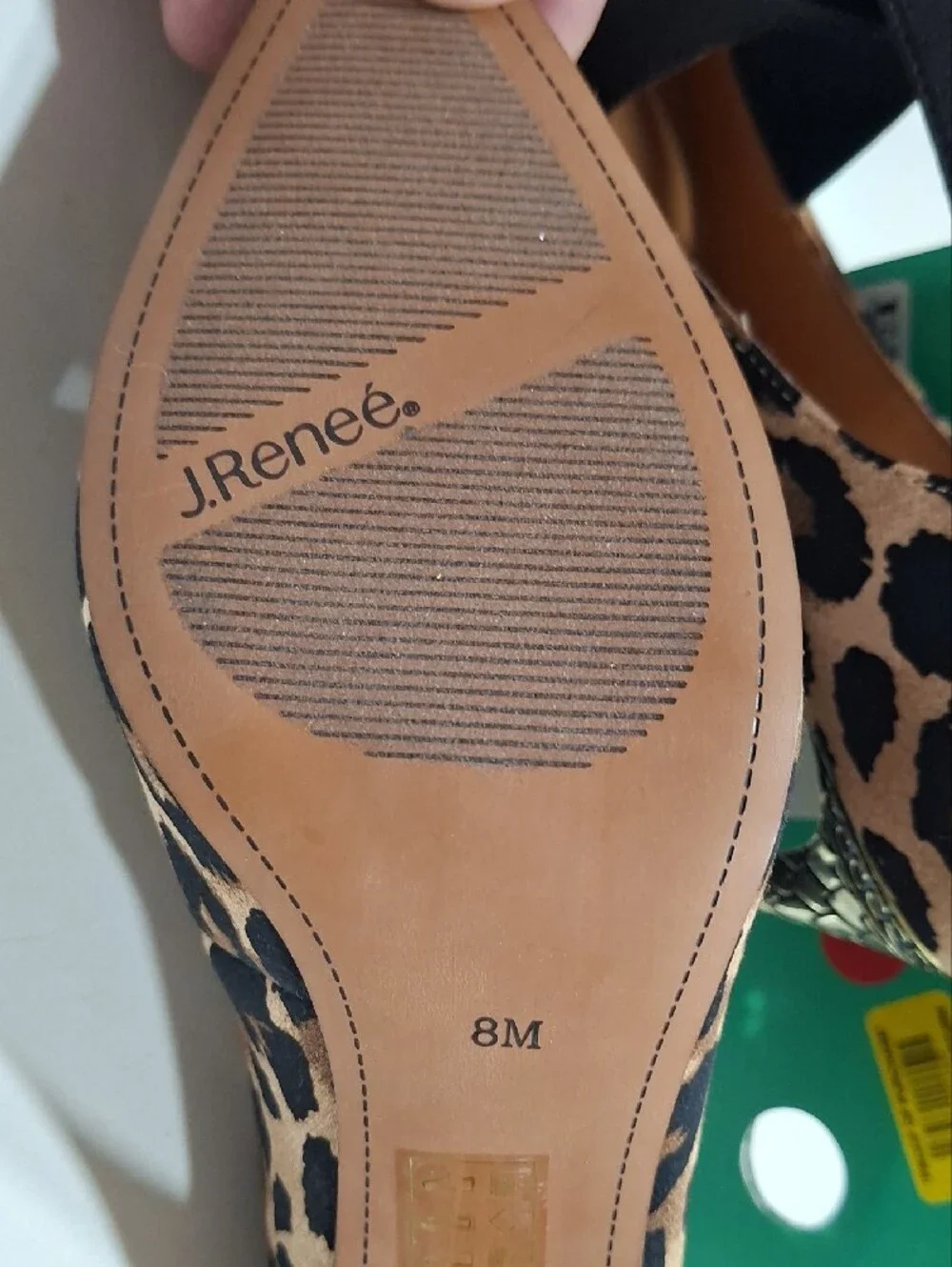 J.Renee Leopard Print Pointed Slingback Heels with Black Cross Straps